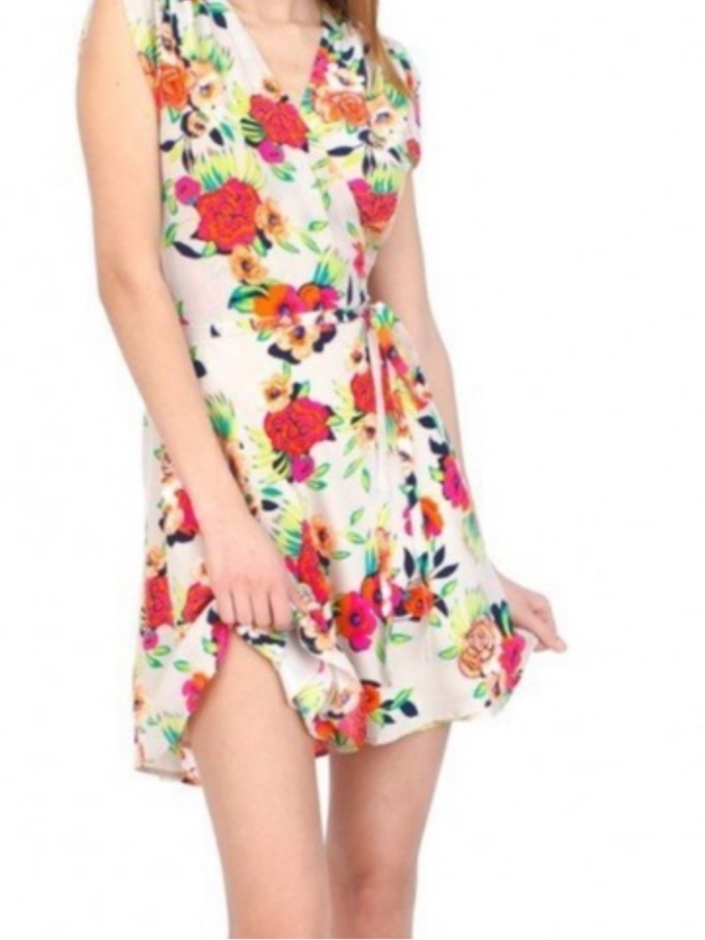 Yumi Kim Tan Soho Mixer Peonies Bloom Silk Wrap Mini Dress  Size XS